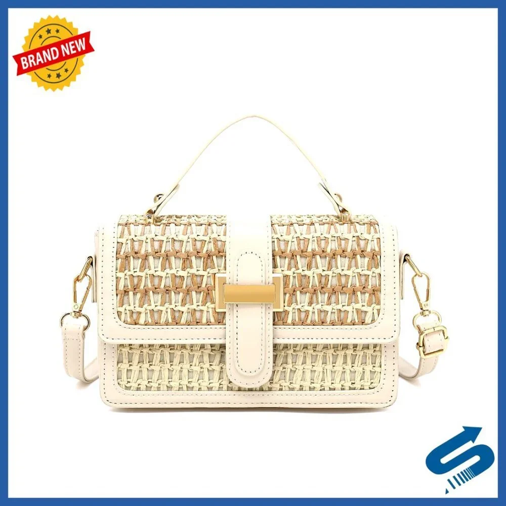 Woven Straw Crossbody Bag Elegant Boho Summer Beach Purse Adjustable Strap